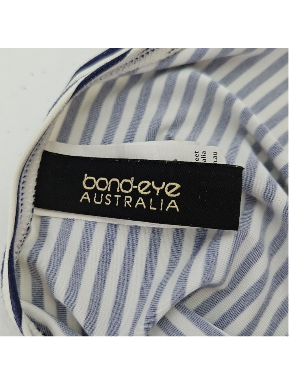 Bond-Eye Australia Striped Mini Dress Size 10 White Navy Built in Bra - Picture 4 of 11